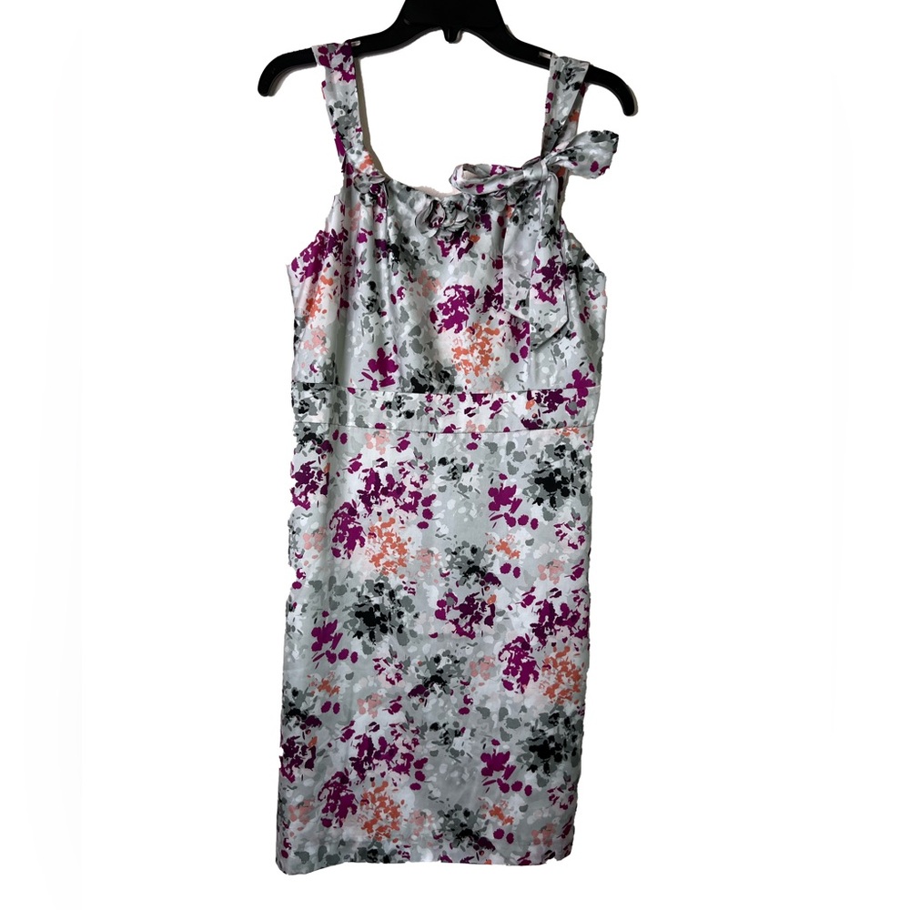 LOFT Floral Women’s Shoulder Bow & 3D Flower Appliqué Gray Floral Design SZ 8